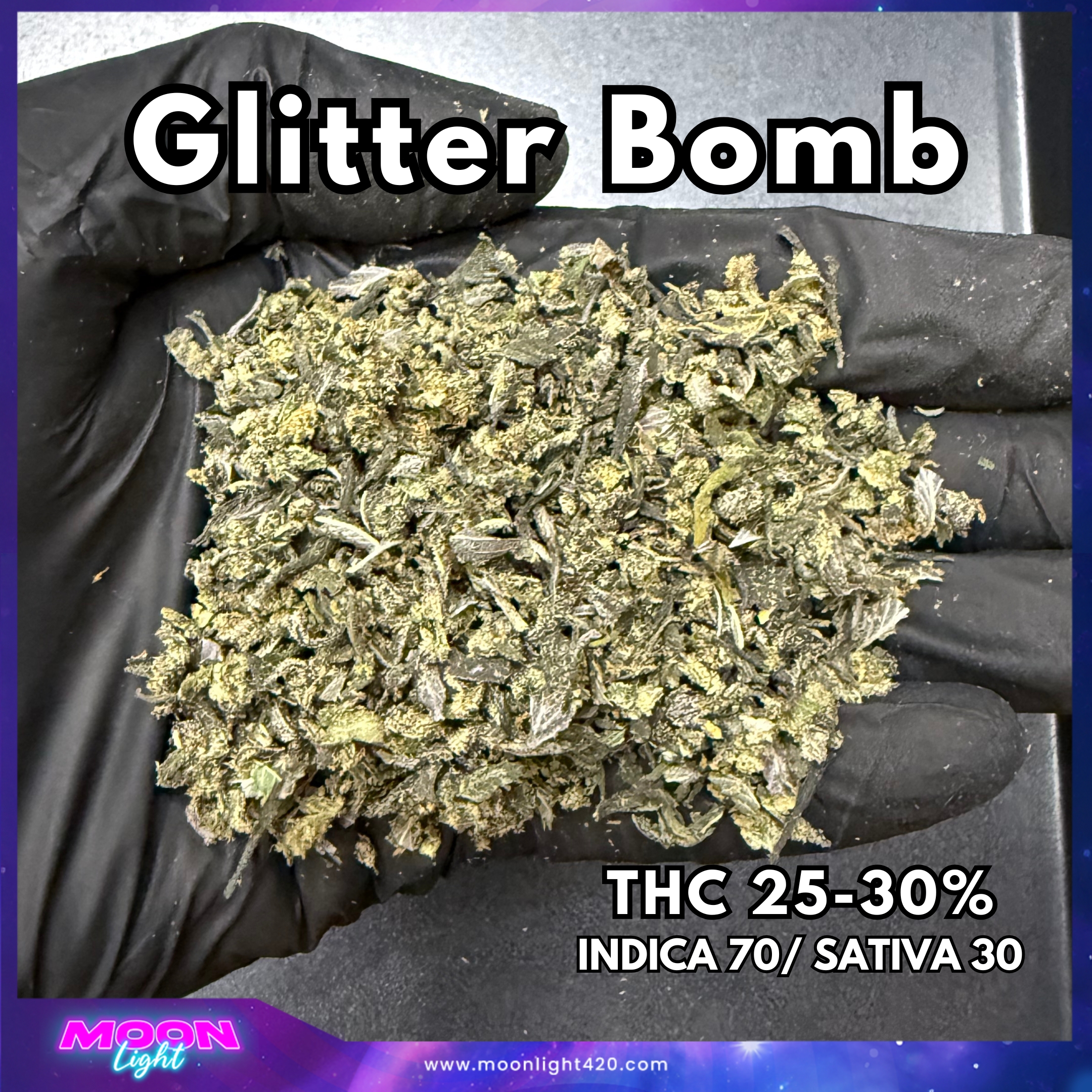 ทริม+เศษดอก Glitter Bomb By. Compound Genetix  THC 25-30%