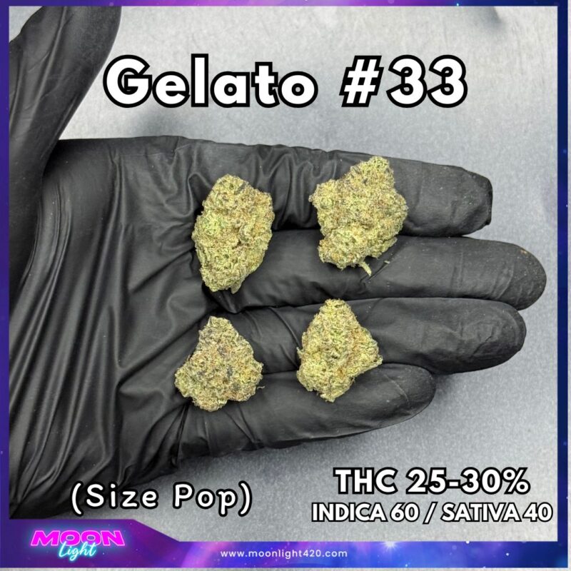 Gelato #33  By. Mavericks Genetics THC 25-30%